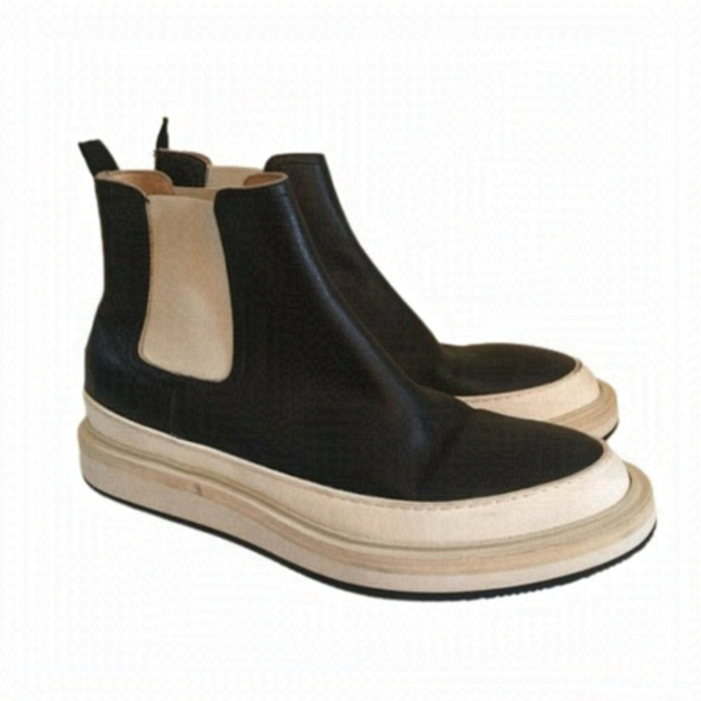 𝅺sartori Gold Leather Platform Ankle Chelsea Boots